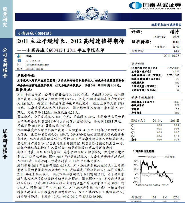 小商品城-600415-2011主業(yè)平穩(wěn)增長(zhǎng),2012高增速值得期待
