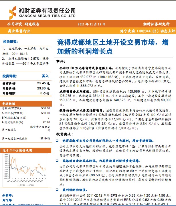 海寧皮城-002344-競得土地開設(shè)交易市場,增加新利潤增長點