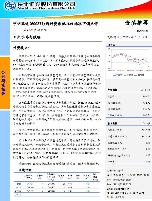 寧滬高速-600377-最低收費(fèi)標(biāo)準(zhǔn)下調(diào)點(diǎn)評(píng):有輕微負(fù)面影響