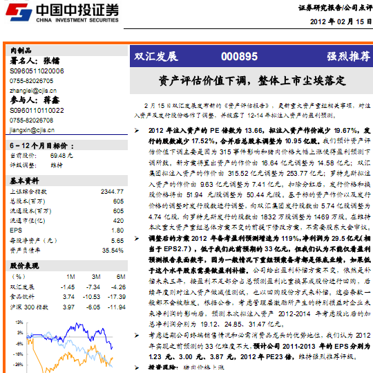 雙匯發(fā)展-000895-資產(chǎn)評估價(jià)值下調(diào)