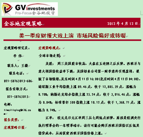 研究報告:美一季度財報大戲上演 市場風(fēng)險偏好或轉(zhuǎn)暖