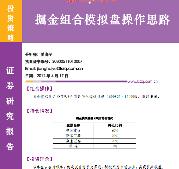 研究報告:掘金組合模擬盤操作思路